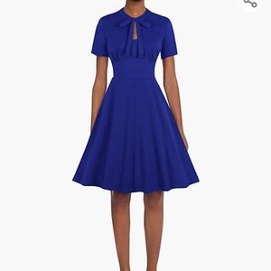 Women's Keyhole Bow Tie Front 1940s Vintage Collared Cocktail Dress
